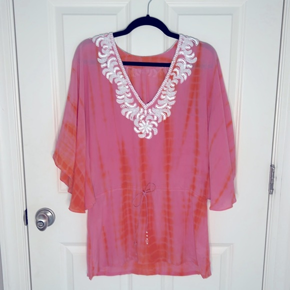 Taj by Sabrina Crippa Beautiful silk tunic in pretty pink and orange